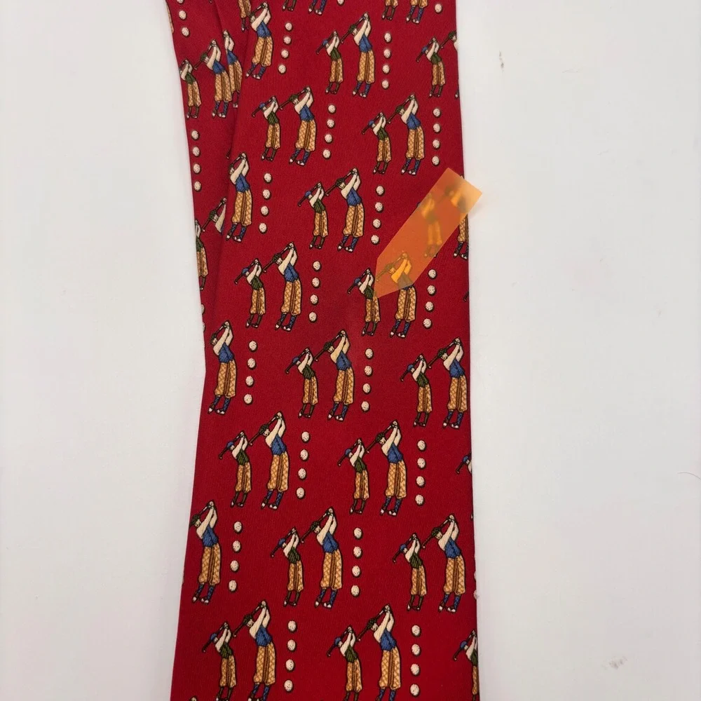 Salvatore Ferragamo‎ Mens Silk Italy Tie Red Golf Club Golfer Size 59
